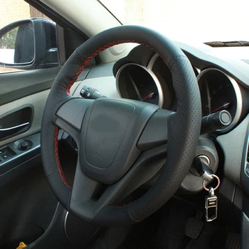 DIY Ročno sešijejo Črna Umetno Usnje Avto volan kritje za Chevrolet Cruze hatchback limuzina 2009-2013