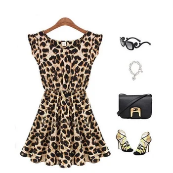 Kratek Rokav Obleka Modna ženska Obleka 2021 Leopard Tiskanja Obleka za nočni klub Seksi Krog Vratu Leopard Tiskanja Obleko