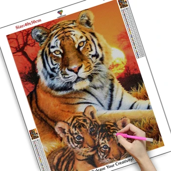 Full Circle Diamond Slikarstvo Tiger 5D DIY Diamond Vezeni Krog Mozaik Živali Navzkrižno Šiv za Prodajo Doma Dekoracijo Darilo