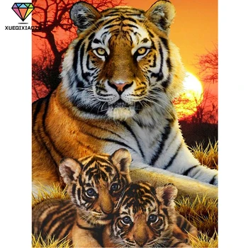 Full Circle Diamond Slikarstvo Tiger 5D DIY Diamond Vezeni Krog Mozaik Živali Navzkrižno Šiv za Prodajo Doma Dekoracijo Darilo