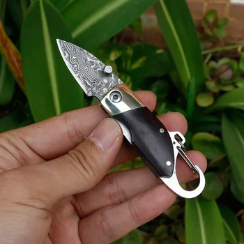 Keychain Mini Zložljiv Nož Damask Rezilo Leseni Ročaj Prostem Kampiranje Preživetje Žep Noži Pripomoček za Potapljanje Lov EOS Orodja