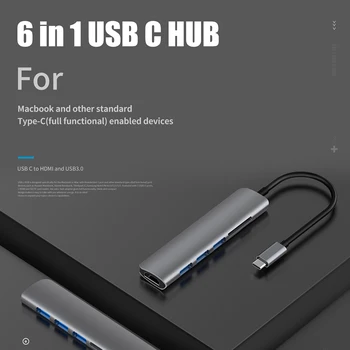 USB 3.1 Tip-C Središče Za HDMI Adapter 4K Strele 3 USB C Središče s Pestom 3.0 TF SD Režo za Bralnik medijskih kartic PD za MacBook Pro/Zrak/Huawei Mate