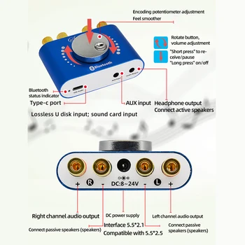 Bluetooth 5.0 2*50 W / 2*20W AUX USB TPA3116 Digitalni Ojačevalnik Razreda D Stereo Domači Kino Brezžični Modul Hi-fi Avdio AMP