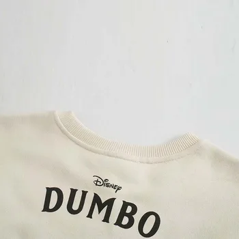 Disney Majica Elegantna Moda Dumbo Slon Risanka Tiskanja Denim Mozaik Letnik Žensk O-Vratu Dolg Rokav Harajuku Ženski Top