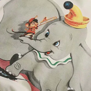 Disney Majica Elegantna Moda Dumbo Slon Risanka Tiskanja Denim Mozaik Letnik Žensk O-Vratu Dolg Rokav Harajuku Ženski Top