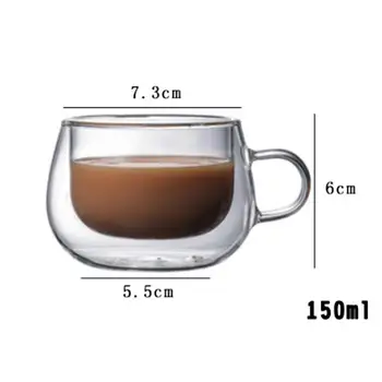 150 ml Dvojno Steno Toplotne Stekleni Pokal Toplotno Odporen Čaj Aparat Vrč z Ročajem Viski Kozarec Kave Vrč
