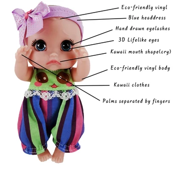 Moda Srčkan Jok Lutka Mini Lutka, ki Izpolnjujejo 14 -16 cm Občutljivo Telo Oči, Polne Vinil Lutke Mačka Oblačila DIY LEDENO Igrače Za Dekleta