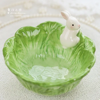 Cartoon živali keramični ustvarjalna zbirka cute cute ročno poslikane zajec sadje ploščo solato skledo zelja zajec skledo
