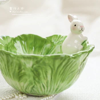 Cartoon živali keramični ustvarjalna zbirka cute cute ročno poslikane zajec sadje ploščo solato skledo zelja zajec skledo