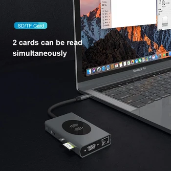 13 v 1 USB Tip C HUB HDMI je združljiv Za Macbook Pro RJ45 Brezžično Polnjenje SD Card Reader USB-C Vozlišče Tipa C SPlitter Dodatki