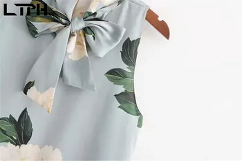 LTPH moda letnik tiskanja Cvetovi šifon bluzo brez rokavov Lok ovratnik slip-on thin Priložnostne vrhovi 2021 Poletje Nova