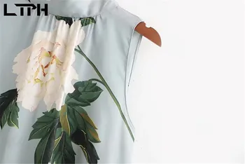 LTPH moda letnik tiskanja Cvetovi šifon bluzo brez rokavov Lok ovratnik slip-on thin Priložnostne vrhovi 2021 Poletje Nova