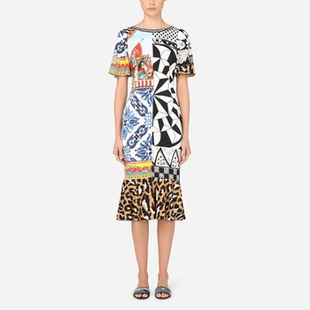 2021 novo poletno obleko modro-in-belega porcelana Leopard bojevnik natisnjeni ženske slim obleko design Sicilia slim obleko