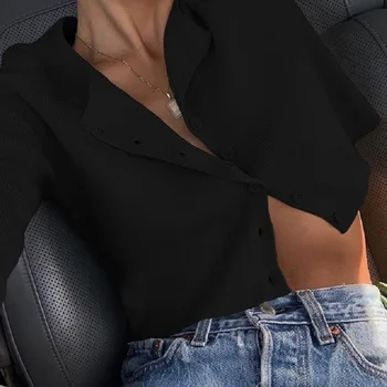 Vrh Ženske majice poletje tra barva zapeto slim dolgo sleeved harajukuv semi-odpri ovratnik seksi žensko jopico tshirts 41