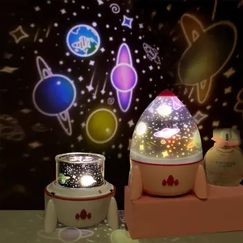 Risanke Toy Raketa Galaxy Projektor LED Nočna Lučka USB Glasbe Toplega Doma Svetlobe Za Otroke Spalnica Dekor Kot otrok je Dar, Lučka