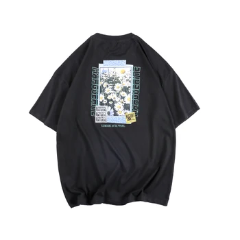 GlacialWhale Man ' s, Črna majica s kratkimi rokavi Moški Prevelik Tiskanja Bombaž Punk Hip Hop Japonski Ulične Harajuku Tshirt Moški Majica s kratkimi rokavi Moški