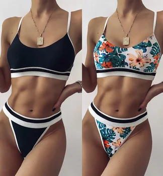 Visoko Pasu Bikini 2021 Kopalke Ženske Push Up Kopalke, Natisnjena Brazilski Bikini Belušno Biquini Trak Plavati Obleke, Kopalne Plaže