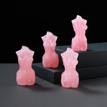 Naravni Rose Quartz Kip Boginje Kristalno Vklesan Bikini ženski model Trupa Figur Zdravljenje Gemstone Dekor Darilo