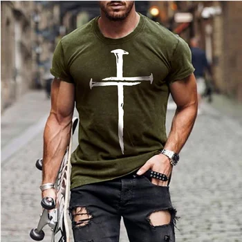 Moške Jezusa Kristusa navzkrižno 3d natisnjeni t-shirt poletje priložnostne vse-match modo kratka sleeved prevelik krog vratu ulične