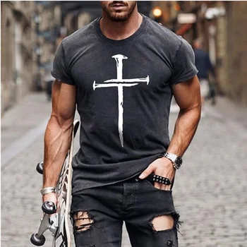 Moške Jezusa Kristusa navzkrižno 3d natisnjeni t-shirt poletje priložnostne vse-match modo kratka sleeved prevelik krog vratu ulične