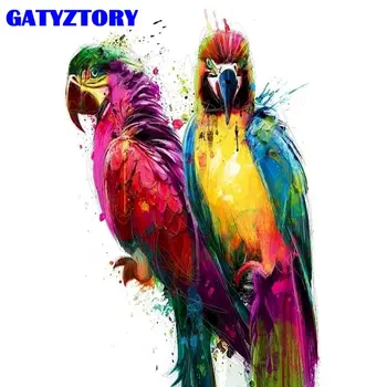 GATYZTORY Uokvirjena Slika, ki Jih Številk 60x75cm Uokvirjen Na Platno Coloful Papiga Živali Slikarstvo Število Kompletov Doma Dekoracijo Umetnosti