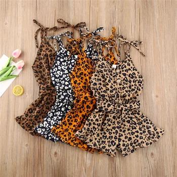 Poletje za Malčke Baby Dekleta Oblačila Leopard Kombinezon 4 Barve brez Rokavov Gumb Hlače Jumpsuits Modne Obleke za 1-6Y 2021 Nova