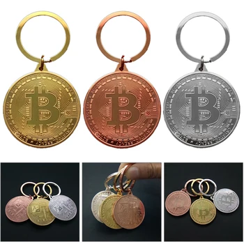 Pozlačeni Bitcoin Kovanec Ključnih Verige Zbirateljske BTC Kovanec Art Collection Darilo Fizično Kovino Starinsko Imitacije Doma Dekor