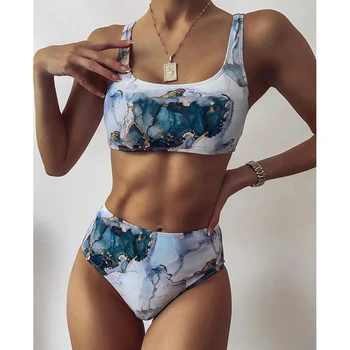 Visoko Pasu Kopalke 2021 Novo tiskalno Bikini Ženske Seksi Kopalke Ženske Brazilski Kopalne Obleke Poletje Plaža Obrabe, Plavanje Obleko XL