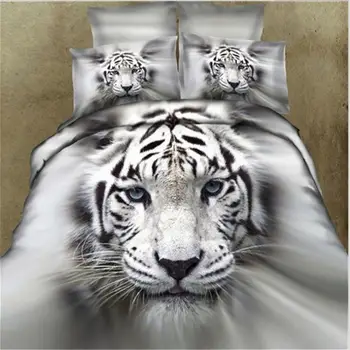 32 3Pcs/4pcs Moda 3D Veren White Tiger Bombaža Posteljni Set Rjuhe Kritje Posteljo Stanja z Pillowcases Twin Kraljica Kralj Velikost 30E