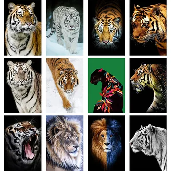 Živali Tiger 5D DIY Diamond Slikarstvo Celoten Kvadratni Krog Vaja Sliko Nosorogovo Vezenje Mozaik Dnevna Soba Ročno Umetnost