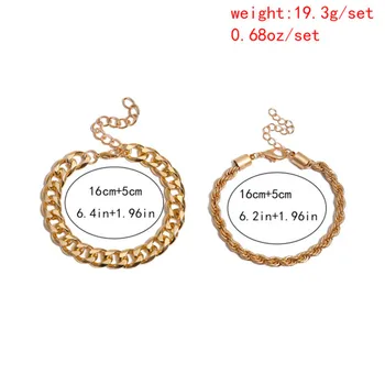2 Pcs/Set Chunky Chain Bracelet Set for Women Gothic Snake Chain Bangle Bracelet Party Jewelry