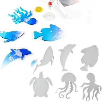 6Pcs/Set Morsko Življenje Rib Kitov Hobotnica Želve DIY Čaj Pladenj Mat Silikonsko Plesni