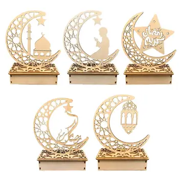 Ramadana Led Nočna Lučka Eid Mubarak Luna Obliko Lesa Ornament Islamskih Islamski Doma Dekoracijo Obrti Stranka Darilo