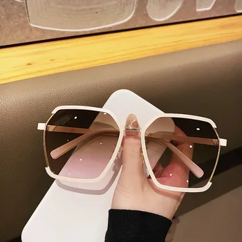 Temperament Kovinski Pol-okvir sončna Očala Ženski Okrogle Obraz Ins Veter, sončna Očala Anti-ultravijoličnega sevanja na Prostem za Prosti čas Dežnik Ogledalo