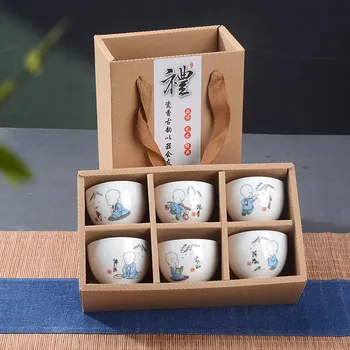 6pcs Ročno Poslikane Keramične skodelice nastavite,Kitajske čaj, set,Kung Fu Tea Cup Nastavite,Potovanja, Čaj Skledo, Kitajski Porcelan Teacup Nastavite,Kreativna Darila