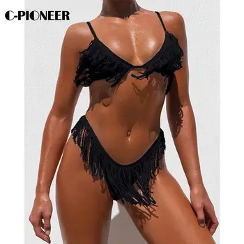2021 Poletje Tassel Nizko Pasu Bikini Push-Up Plavanje Ženske Bikini Kopalk Beach Obleko za Kopanje Seksi Bonitete Kopalke O1X4