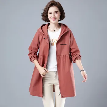 Ženska Jakna Pomlad Jesen Hooded Casual velikost Windbreaker Osnovne korejski Coats Zadrgo Lahki Moda Notranje obloge