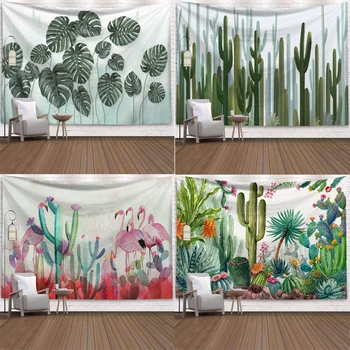Zeleno Tropsko Steni Visi Kaktus Tapiserija Succulents 3D-Cvet Art Preprogo Flamingo Tapesry Odejo Joga Mat Tapiserija za Dom