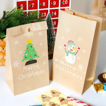 6pcs Kraft Papir za Božično Darilo Vrečko Vesel Božič Ovojni Papir, Vrečke Pecilnega Sladkarije Darilo Vrečko z Nalepko vrečke pakiranje