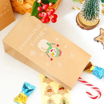 6pcs Kraft Papir za Božično Darilo Vrečko Vesel Božič Ovojni Papir, Vrečke Pecilnega Sladkarije Darilo Vrečko z Nalepko vrečke pakiranje