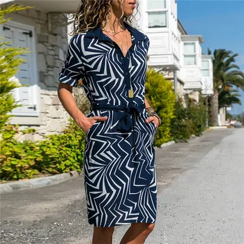 2021 Moda za Ženske Poletne Obleke Nov Prihod Dolg Rokav Plaži Ulične A-line Šifon Stranka Shirt Obleko Oblačila Plašč Femme