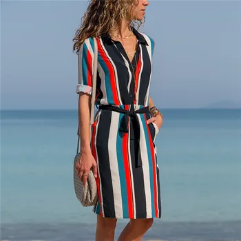 2021 Moda za Ženske Poletne Obleke Nov Prihod Dolg Rokav Plaži Ulične A-line Šifon Stranka Shirt Obleko Oblačila Plašč Femme