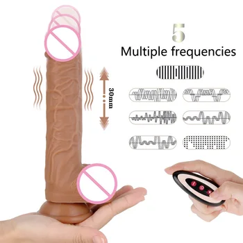 Dildo Vibratorji za ženske penis Tekoče Silikona z Brezžičnim Daljinskim Ogrevanjem Širitev 30 mm Simulacije Sesalna Penis Seks Igrače