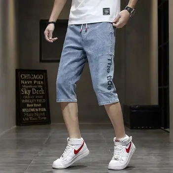 Hip Hop Moške Jeans korejske Modne Moške Oblačila Odrezane Kavbojke Priložnostne Ulične Razrezana Kavbojke Moški Elastični Pas Hlače Moški