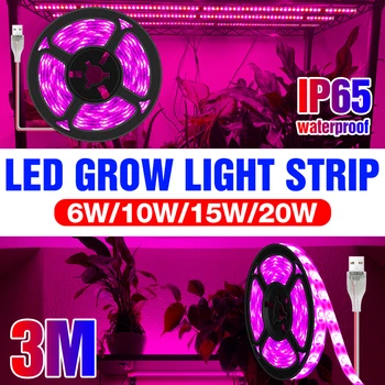 LED Rastlin Žarnico, Trak USB Hydroponic Raste Svetlobe Celoten Spekter Phytolamp Cvet Semena Žarnica za 0,5 1 2 3 M LED Toplogrednih Rastejo Šotor