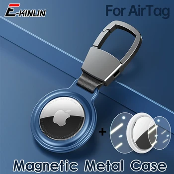 Za Apple Airtag Kovinskih Magnetnih Primeru Lokator Tracker Anti-izgubil Keychain Polno Zaščitnik Pokrov Z Hydrogel Zaščitno folijo