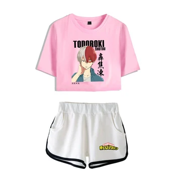 Boku No Hero Academia Tracksuit Female Tracksuit Two Piece Set Short Sleeve Crop Top+Shorts Shoto Todoroki t shirt Women's Set