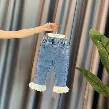 Dekleta Jeans baby 2021 nove jesensko hlače dojenček čipke čipke hlače otrok vsestranski hlače