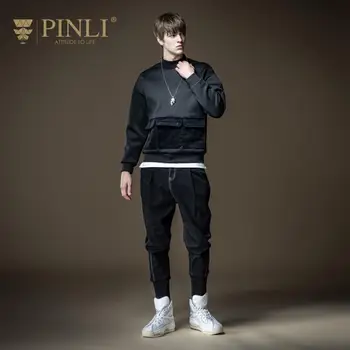 Brezplačna dostava Novih moških moški edinstven modni priložnostne 2020 jeseni black visoko vratu velvet orodje žep sweatershirt B204309189