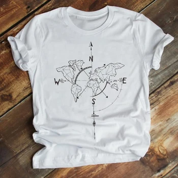 Ženske Tiskanje Geometrijske Kompas Potovanja Srčkan Trend 90. letih Slog Poletnih Modnih Oblačil Tiskanja Tshirt Ženske Tee Vrh Graphic T-shirt
